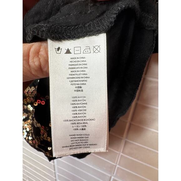 Michael Kors Petite Small Black Shirt with Gold Sequins 100% Rayon - Picture 5 of 8